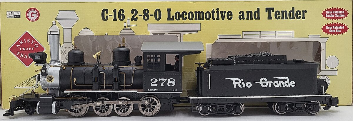 Aristo-Craft 80114 G Denver & Rio Grande C-16 2-8-0 Steam Locomotive & Tender EX/Box