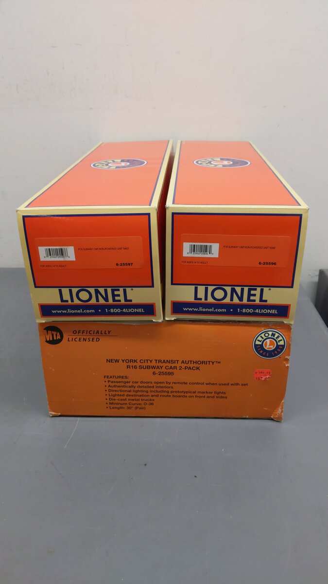 Lionel 6-25595 O NYCTA R16 Subway Add-On (2) EX/Box