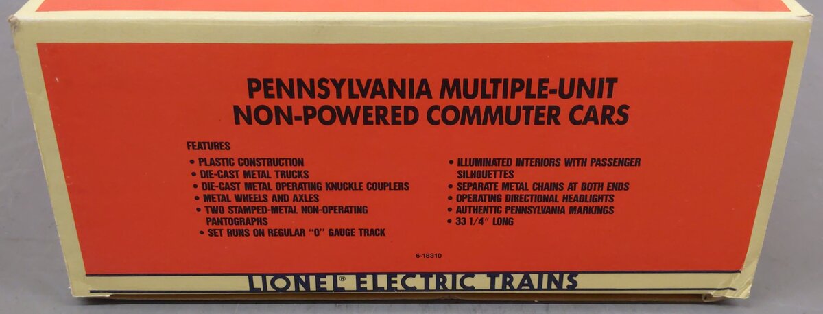 Lionel 6-18310 O Gauge PA Multiple-Unit Non-Powered Commuter Cars #483/485 EX/Box