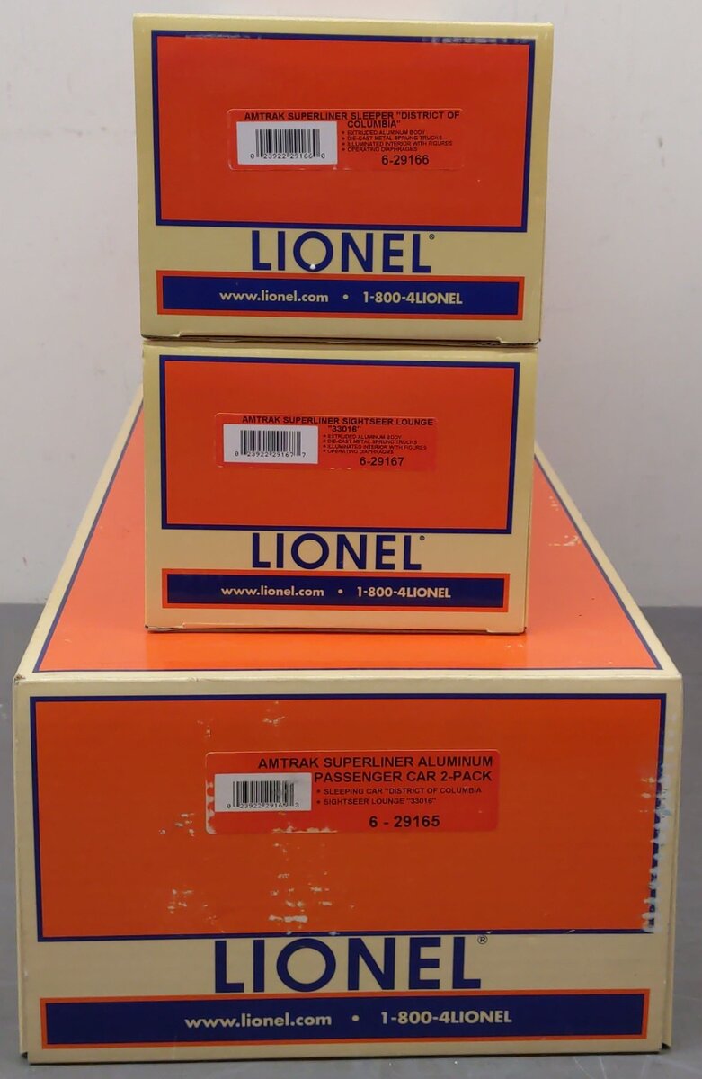 Lionel 6-29165 O Amtrak Superliner Passenger Set (Pack of 2) EX/Box