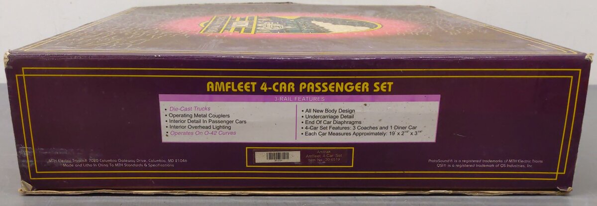 MTH 20-6519 O Amtrak Amfleet Passenger Car Set (Set of 4) EX/Box