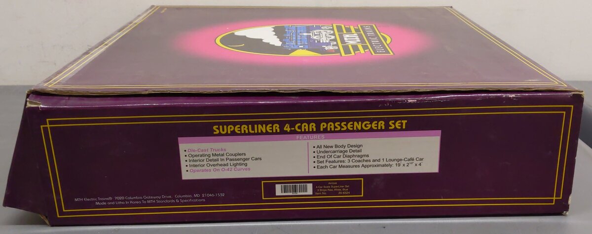 MTH 20-6524 O Gauge Amtrak Superliner Passenger Car Set VG/Box