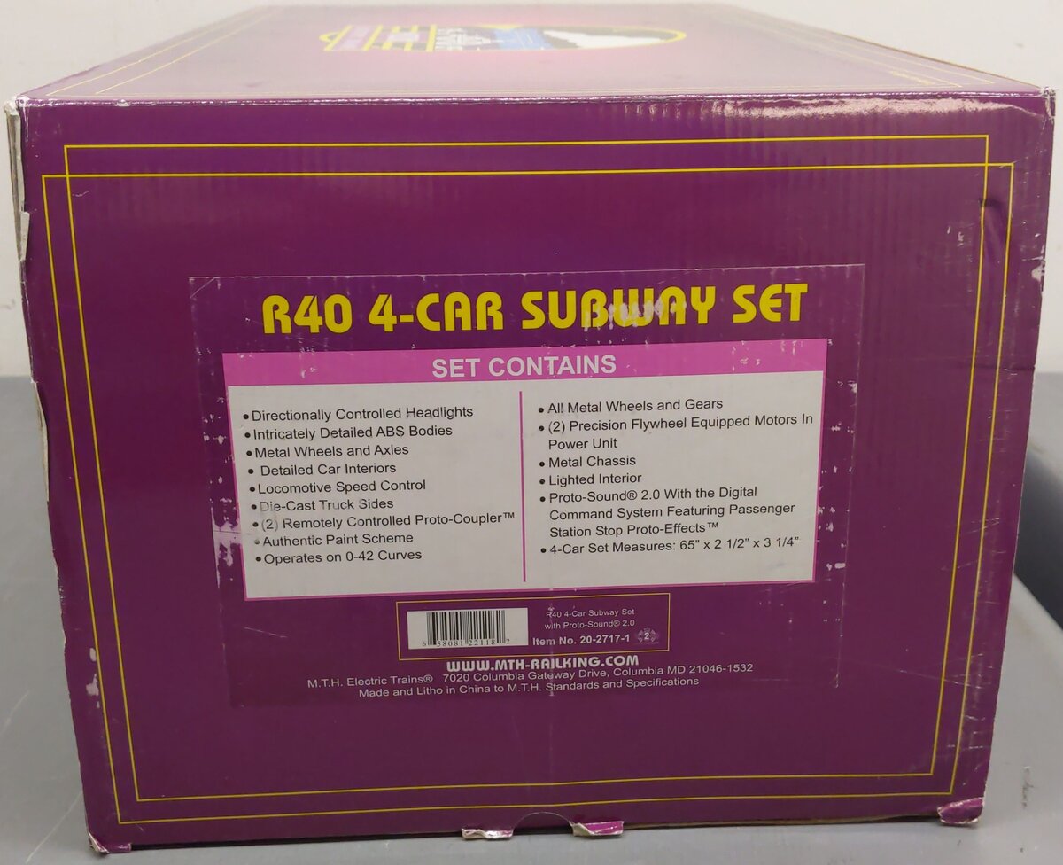 MTH 20-2717-1 O Premier R40 Subway Set w/PS2 (Set of 4) EX/Box