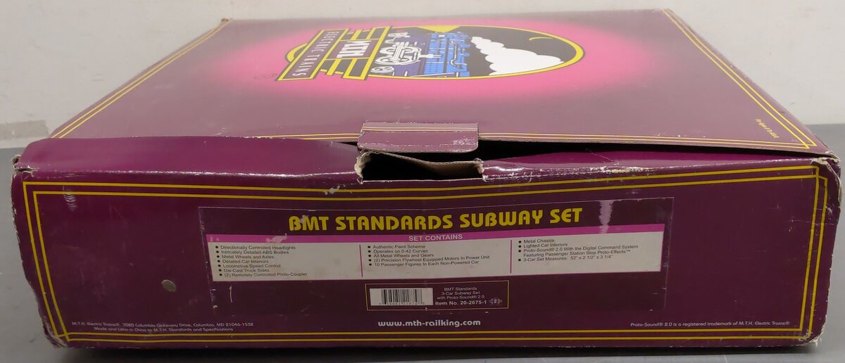 MTH 20-2675-1 O BMT 2500 Series 3-Car Subway Set with Proto-Sound 2.0 (Set of 3) EX/Box