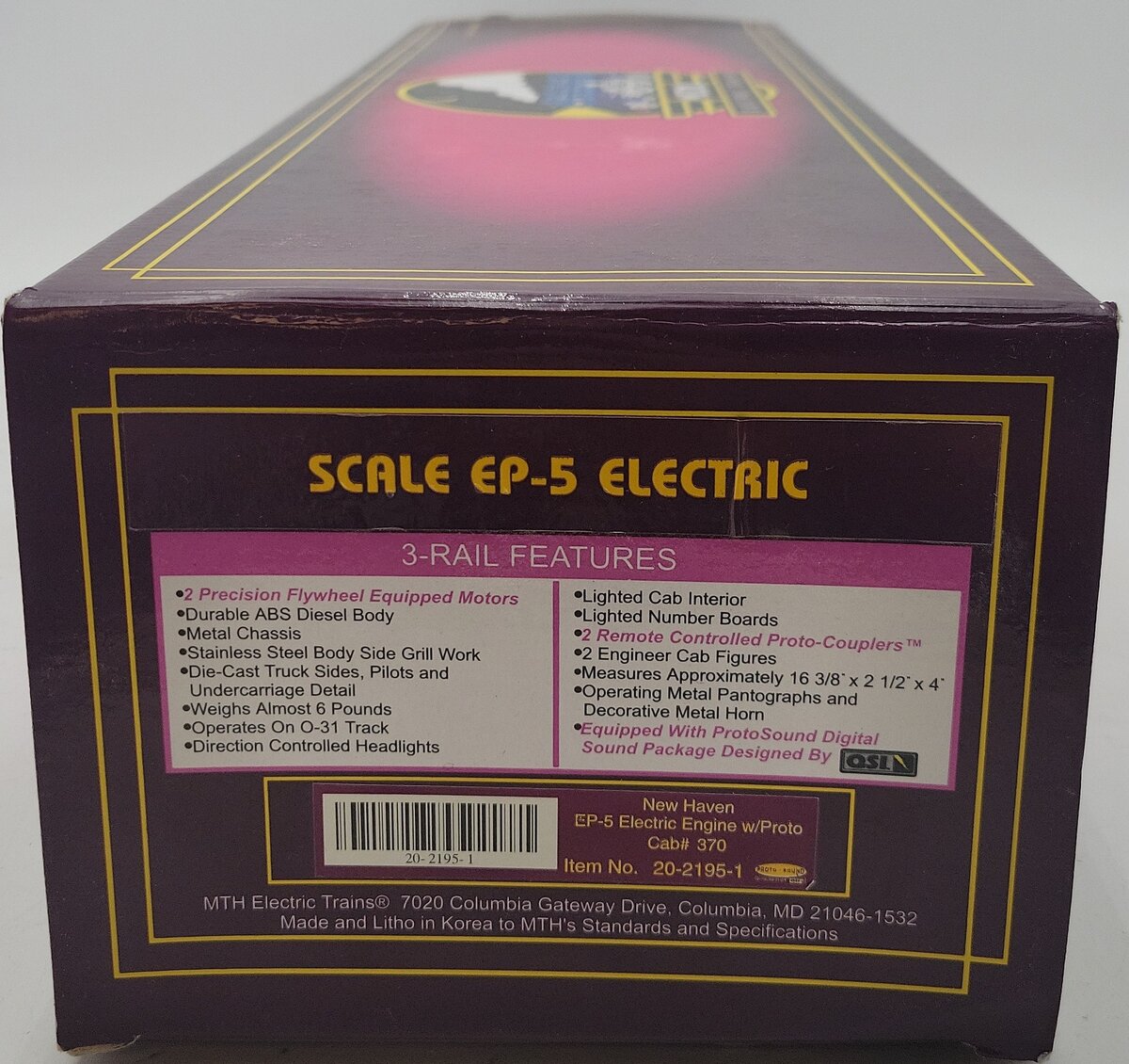 MTH 20-2195-1 New Haven EP-5 Electric Locomotive w/PS1 #370 LN/Box