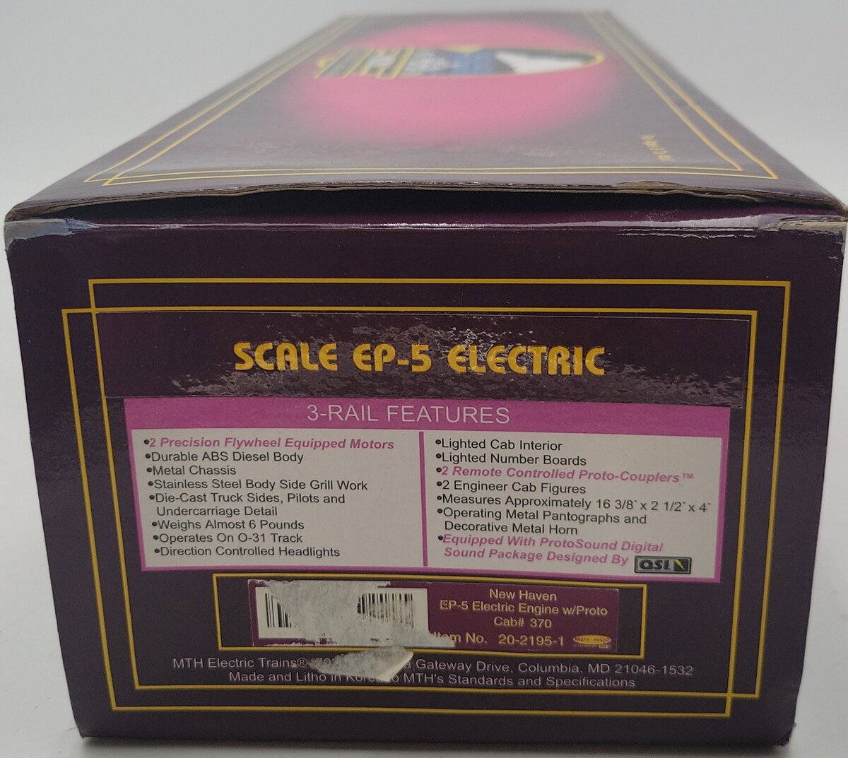 MTH 20-2195-1 New Haven EP-5 Electric Locomotive w/PS1 #370 LN/Box