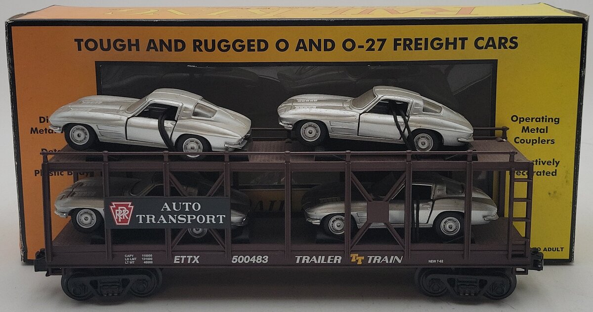 MTH 30-76064 O Pennsylvania Auto Carrier Flatcar w/ Four 1963 Corvettes #500483 EX/Box