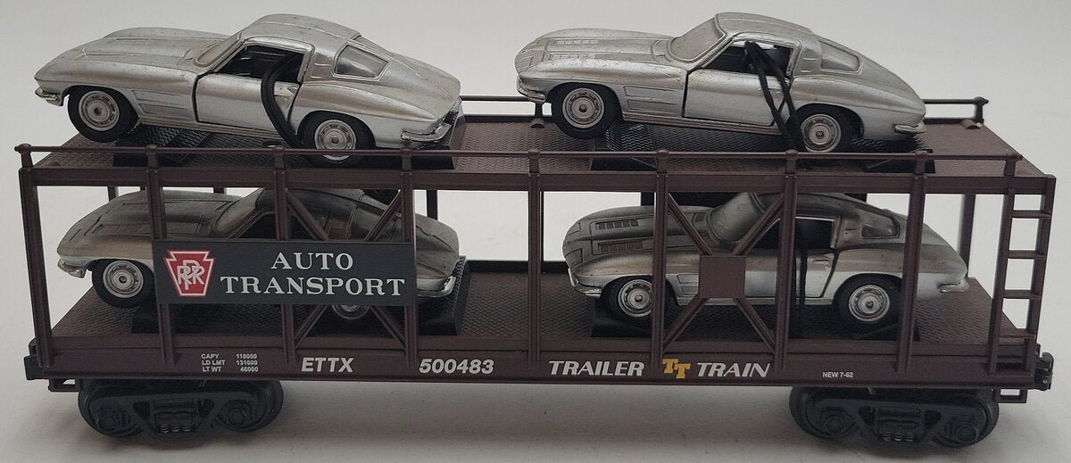 MTH 30-76064 O Pennsylvania Auto Carrier Flatcar w/ Four 1963 Corvettes #500483 EX/Box