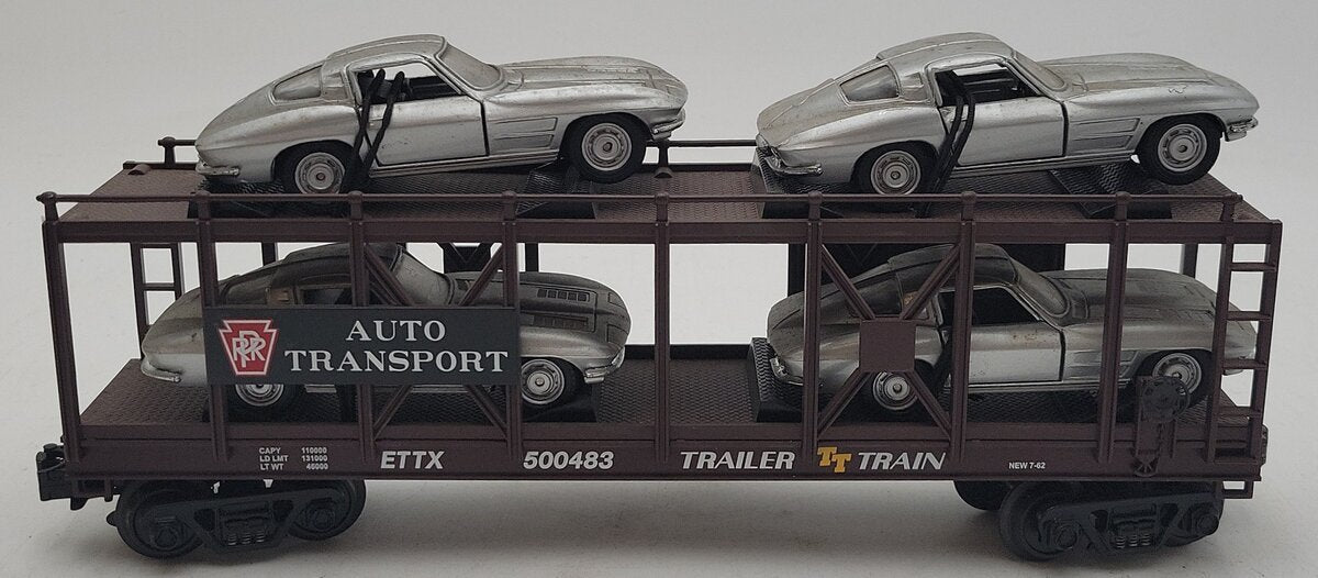MTH 30-76064 O Pennsylvania Auto Carrier Flatcar w/ Four 1963 Corvettes #500483 EX/Box