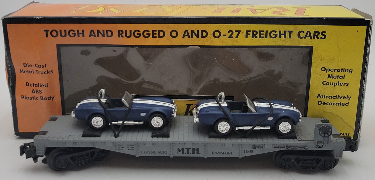 MTH 30-7660 O Gauge MTH Auto Transport Flatcar with Ertl '65 Shelby Cobra's EX/Box