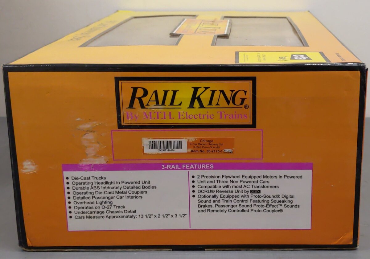 MTH 30-2175-1 O Gauge Chicago 4-Car Modern Subway Set with Proto Sound 1.0 EX/Box