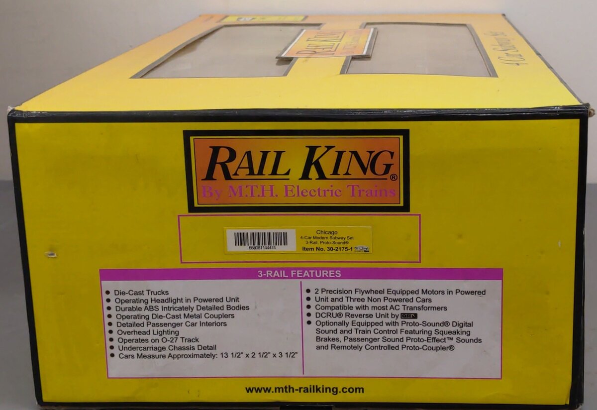 MTH 30-2175-1 O Gauge Chicago 4-Car Modern Subway Set with Proto Sound 1.0 EX/Box