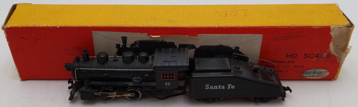 Tyco HO Scale Santa Fe Steam Locomotive and Tender #99 VG