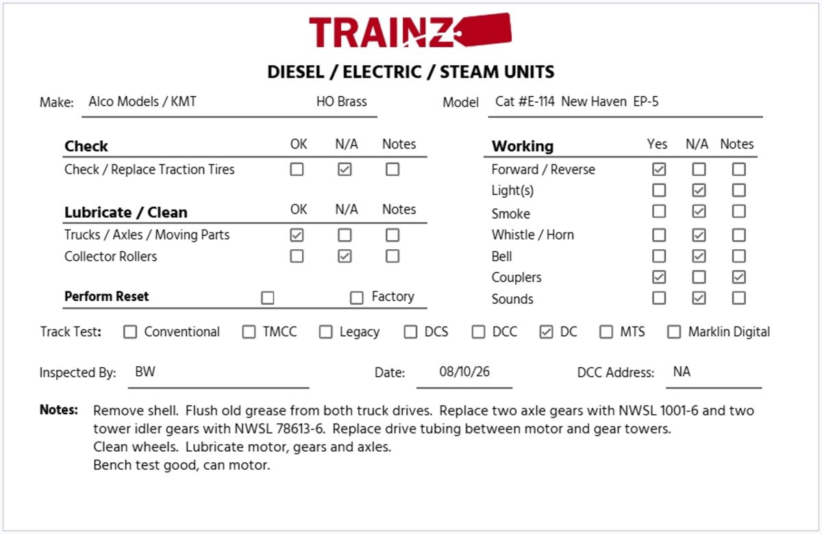 Alco Models E-114 HO Scale BRASS New Haven EP-5 Electric Engine/Box