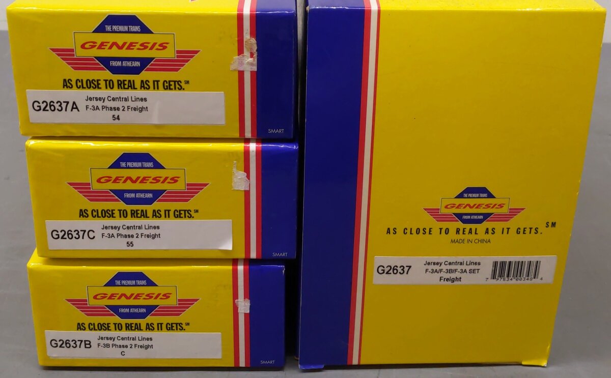 Athearn G2637 HO Scale Genesis Jersey Central Lines F3 ABA Diesel Locomotive Set EX/Box