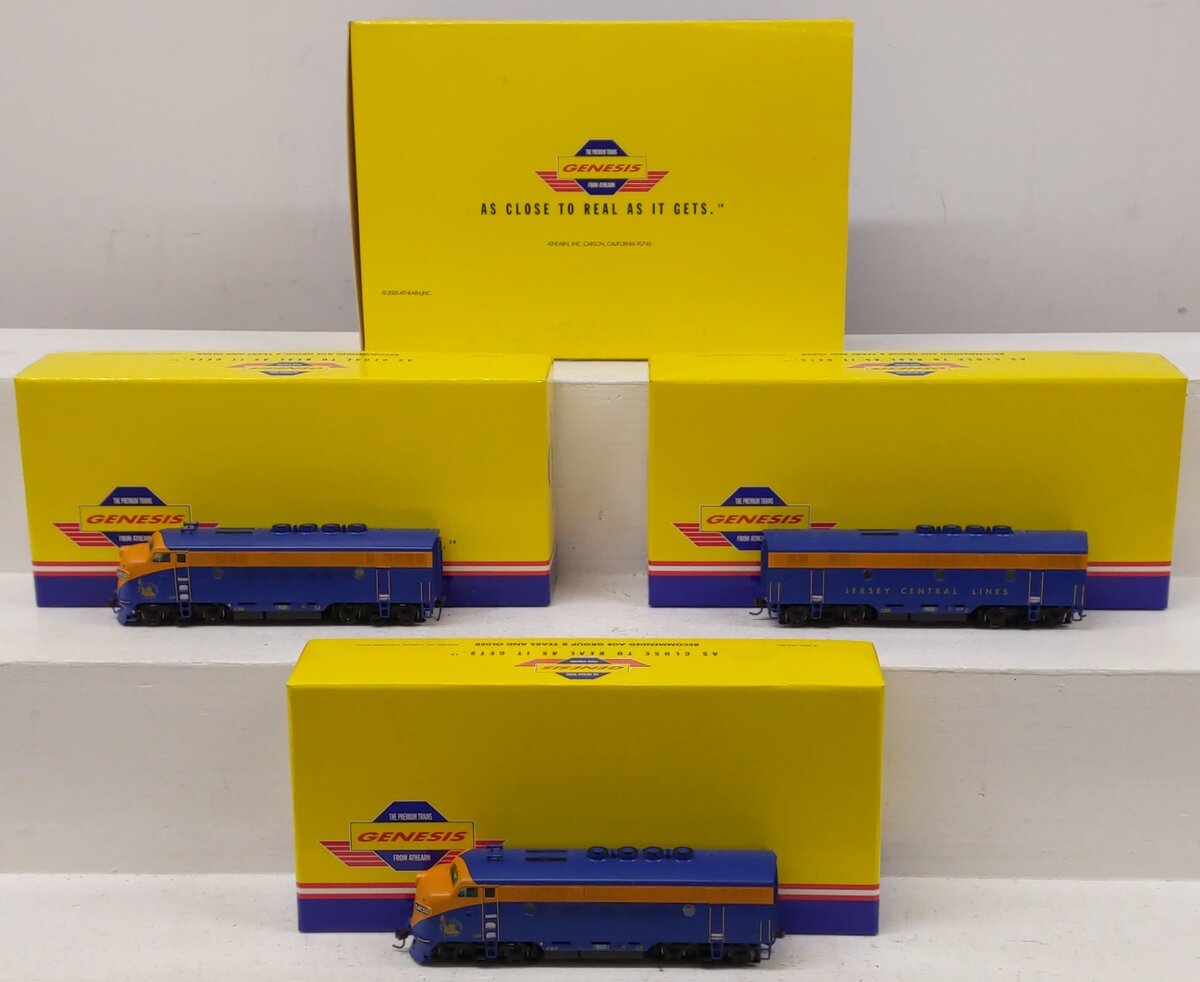 Athearn G2637 HO Scale Genesis Jersey Central Lines F3 ABA Diesel Locomotive Set EX/Box