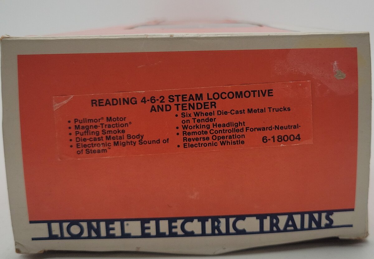 Lionel 6-18004 O Reading 4-6-2 Steam Locomotive & Tender #8004 VG/Box
