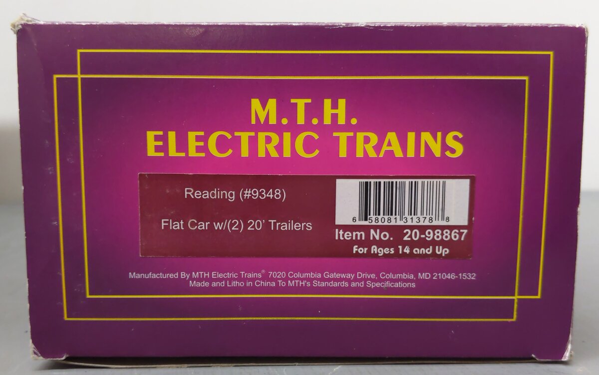 MTH 20-98867 O Gauge Reading Flat Car with 2 20' Trailers #9348 EX/Box