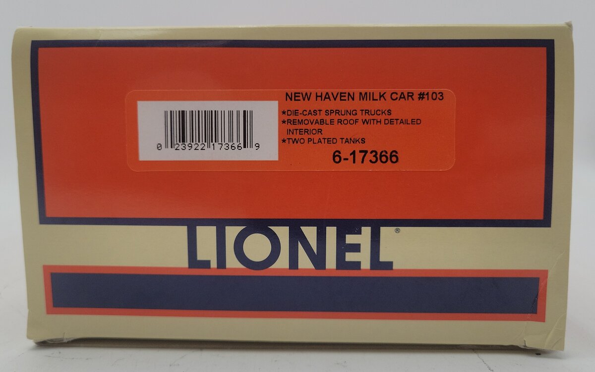 Lionel 6-17366 O Gauge New Haven Milk Refrigerator Car #103 EX/Box