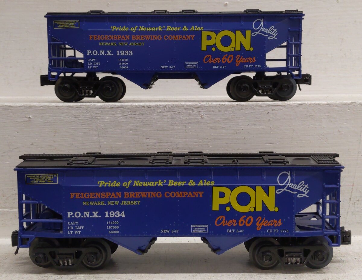 RMT 96393 O Gauge 2-Bay Cvd. "Pride of Newark" Beer Hopper Car /2pk LN/Box