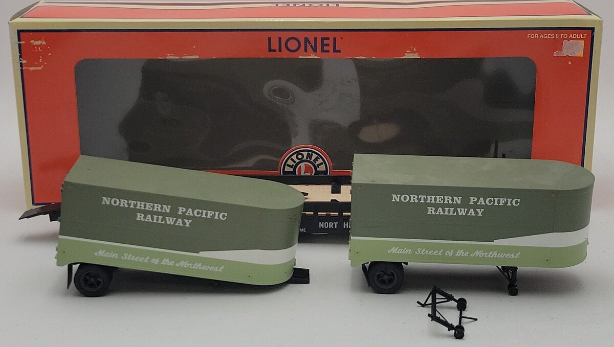 Lionel 6-27517 O Gauge Northern Pacific PS-4 Flatcar #62829 w/Trailers EX/Box