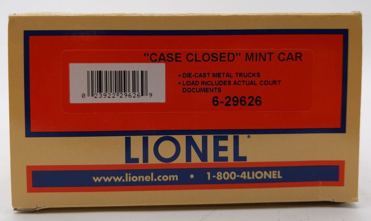 Lionel 6-29626 O Gauge "Case Closed" Mint Car #29626 LN/Box