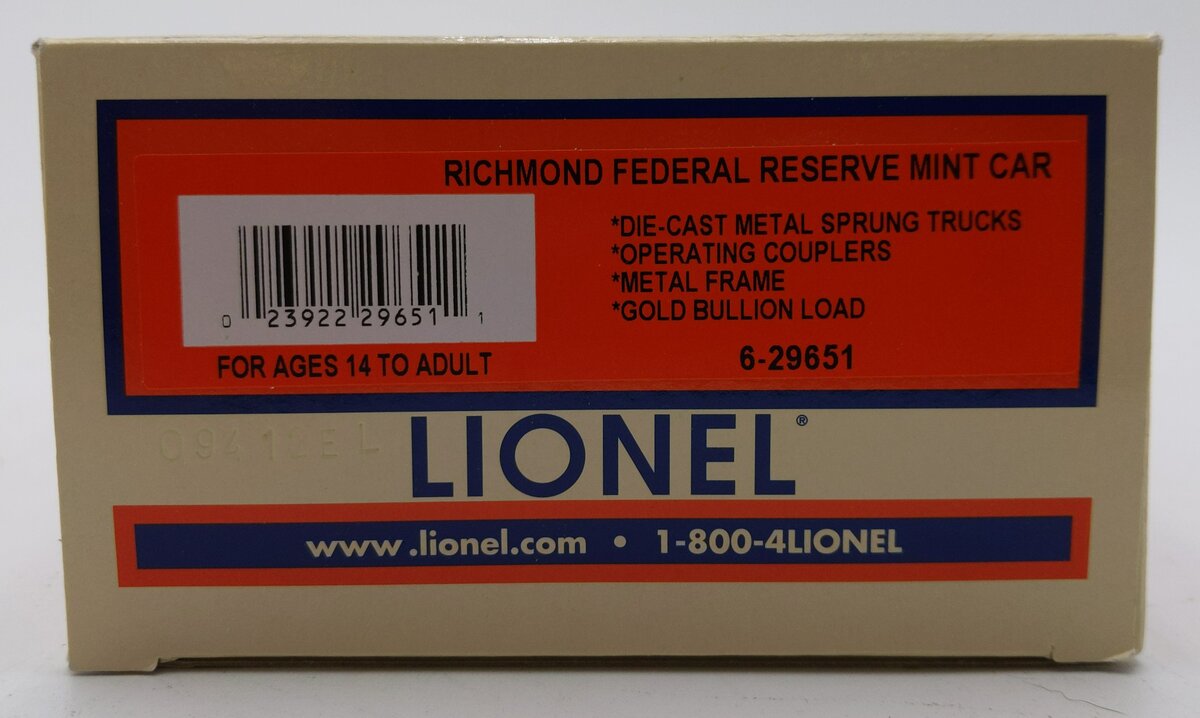 Lionel 6-29651 O Gauge Richmond Reserve Mint Car #6445