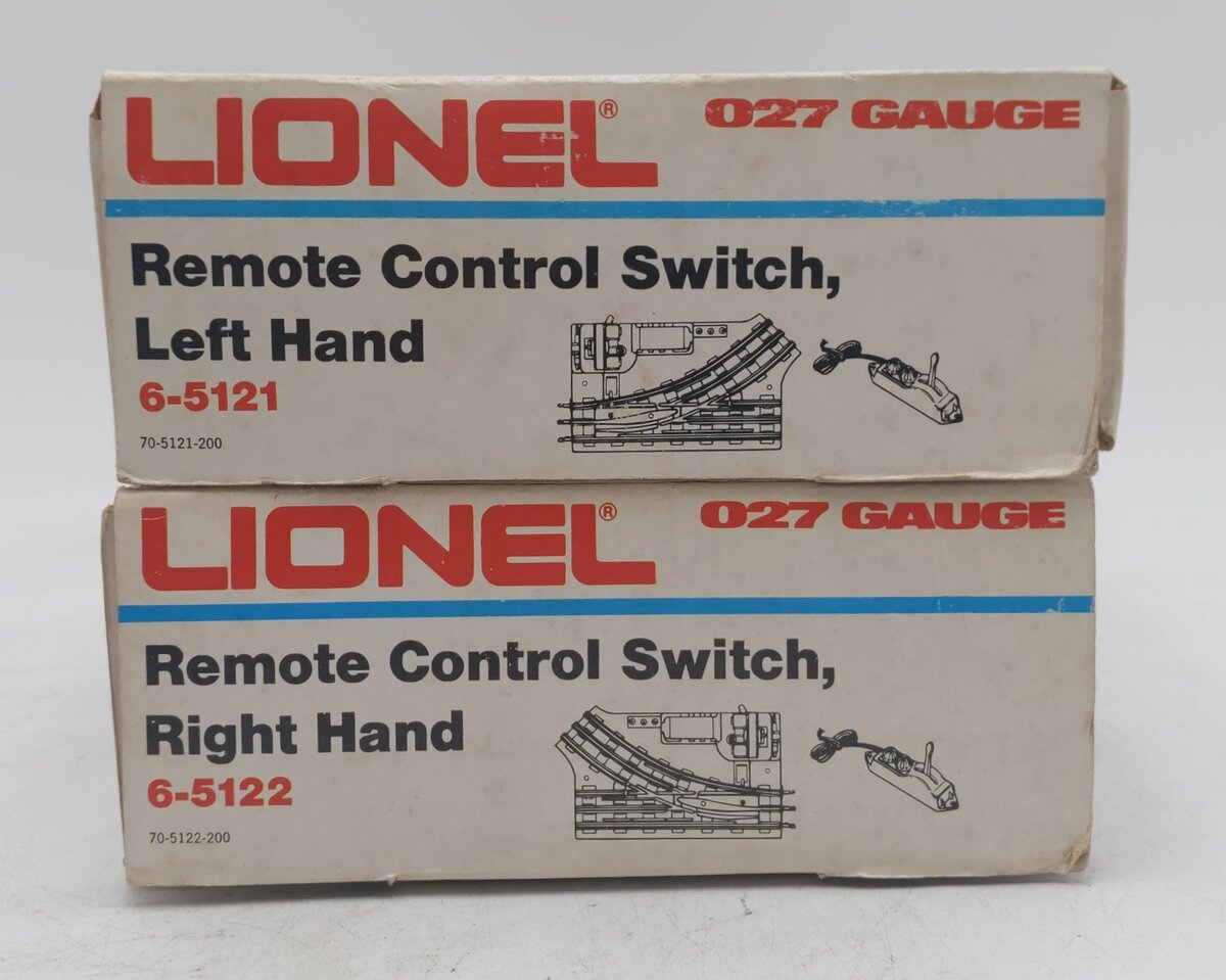 Lionel 027 Right & Left Hand Remote Control Switch Turnouts: 6-5121 & 6-5122 [2] EX/Box
