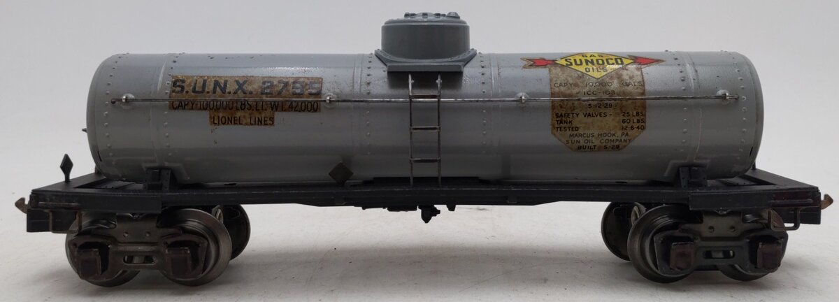 Lionel 2755 Vintage O Sunoco Metal Single Dome Tank Car - Tinplate Grey VG/Box