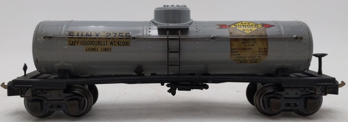 Lionel 2755 Vintage O Sunoco Metal Single Dome Tank Car - Tinplate Grey VG