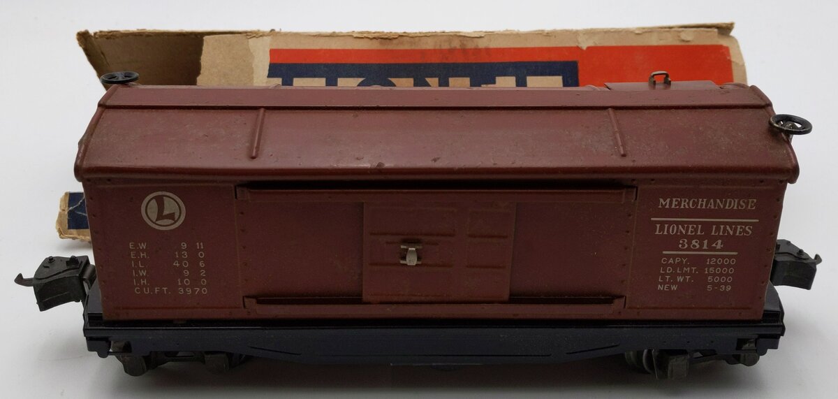 Lionel 3814 Vintage O Prewar Operating Merchandise Car - Rubber Stamped Version/Box