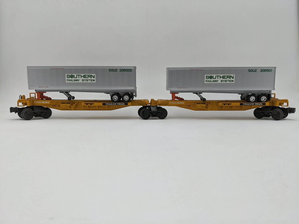 Lionel 6-16363 O Gauge Southern TTUX Flatcar w/ Trailers EX