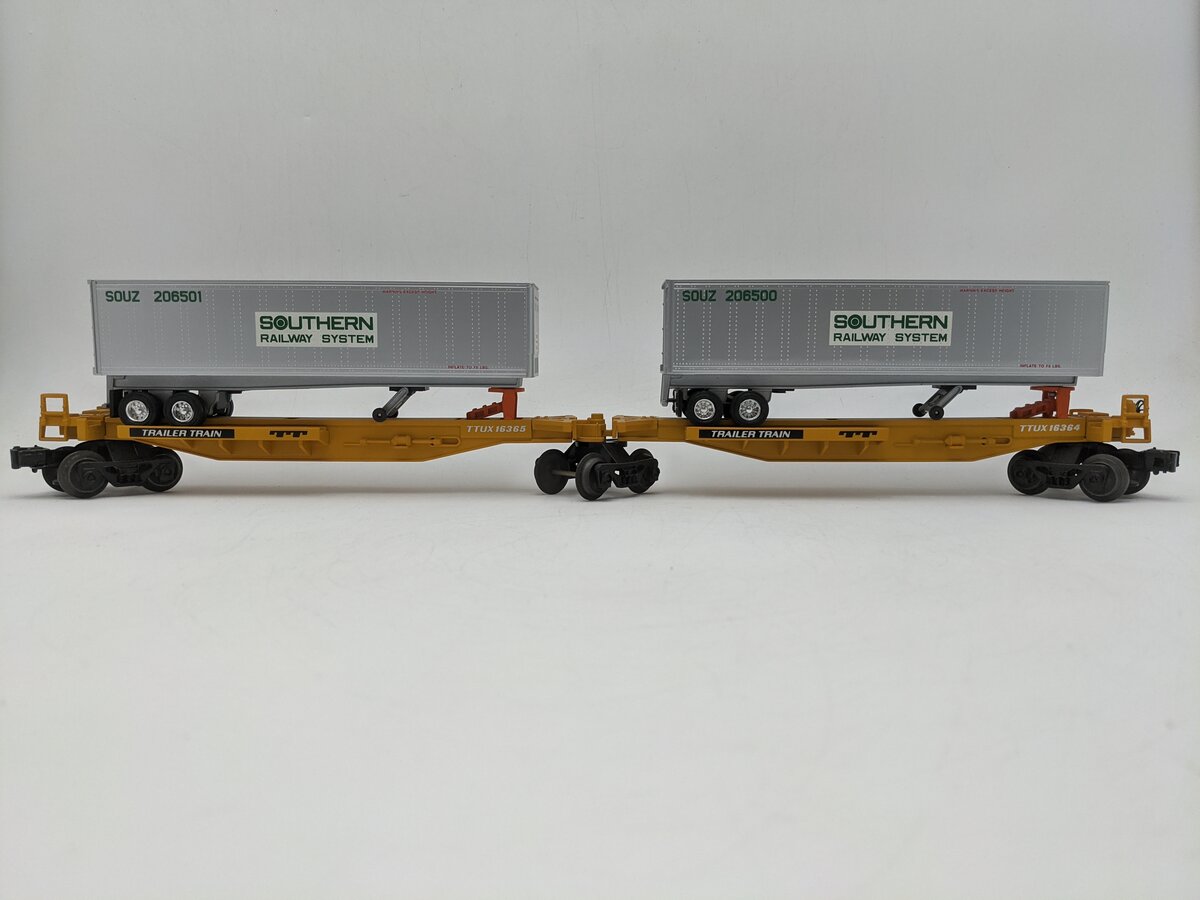Lionel 6-16363 O Gauge Southern TTUX Flatcar w/ Trailers EX