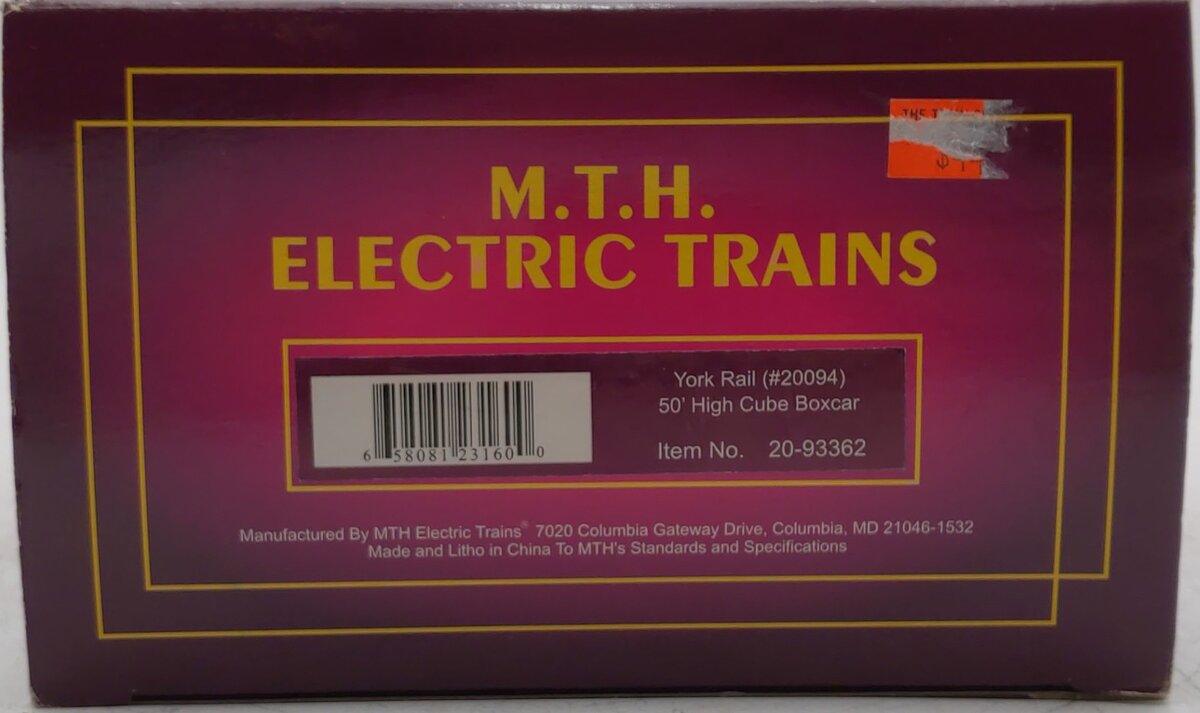 MTH 20-93362 O York Rail 50' High Cube Box Car #20094 LN/Box
