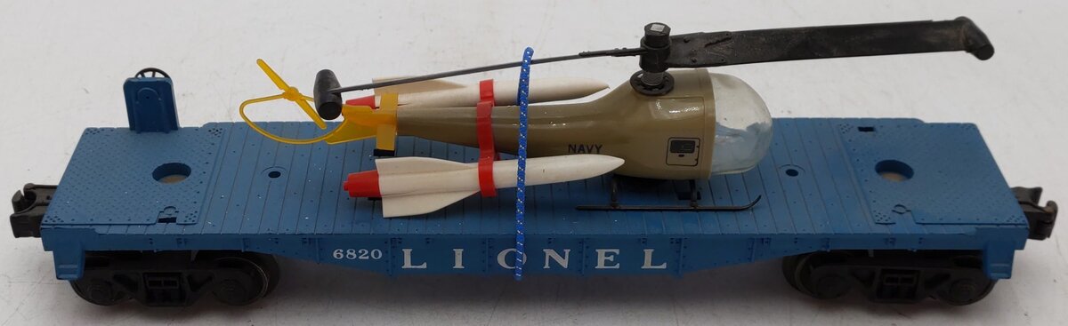 Lionel 6820 Vintage O Flatcar w/ Helicopter & Rockets VG