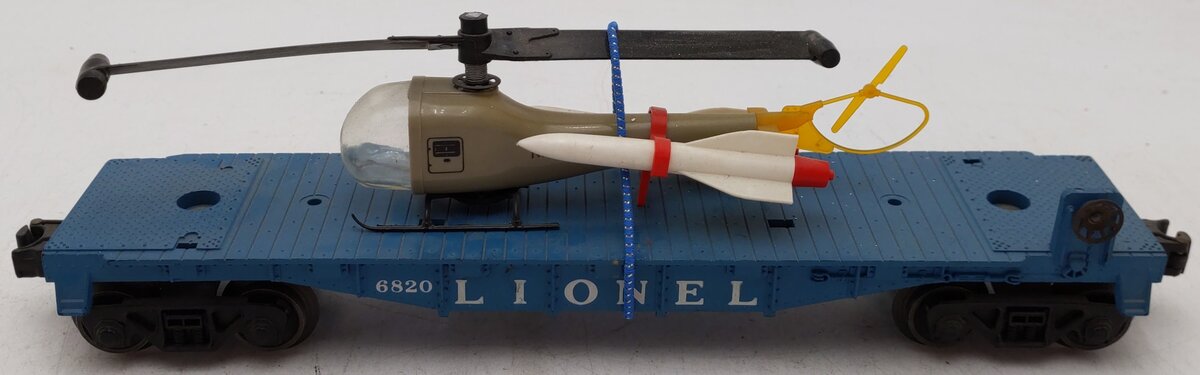Lionel 6820 Vintage O Flatcar w/ Helicopter & Rockets VG