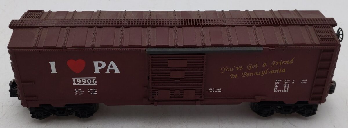 Lionel 6-19906 O Gauge I Love Pennsylvania Boxcar EX
