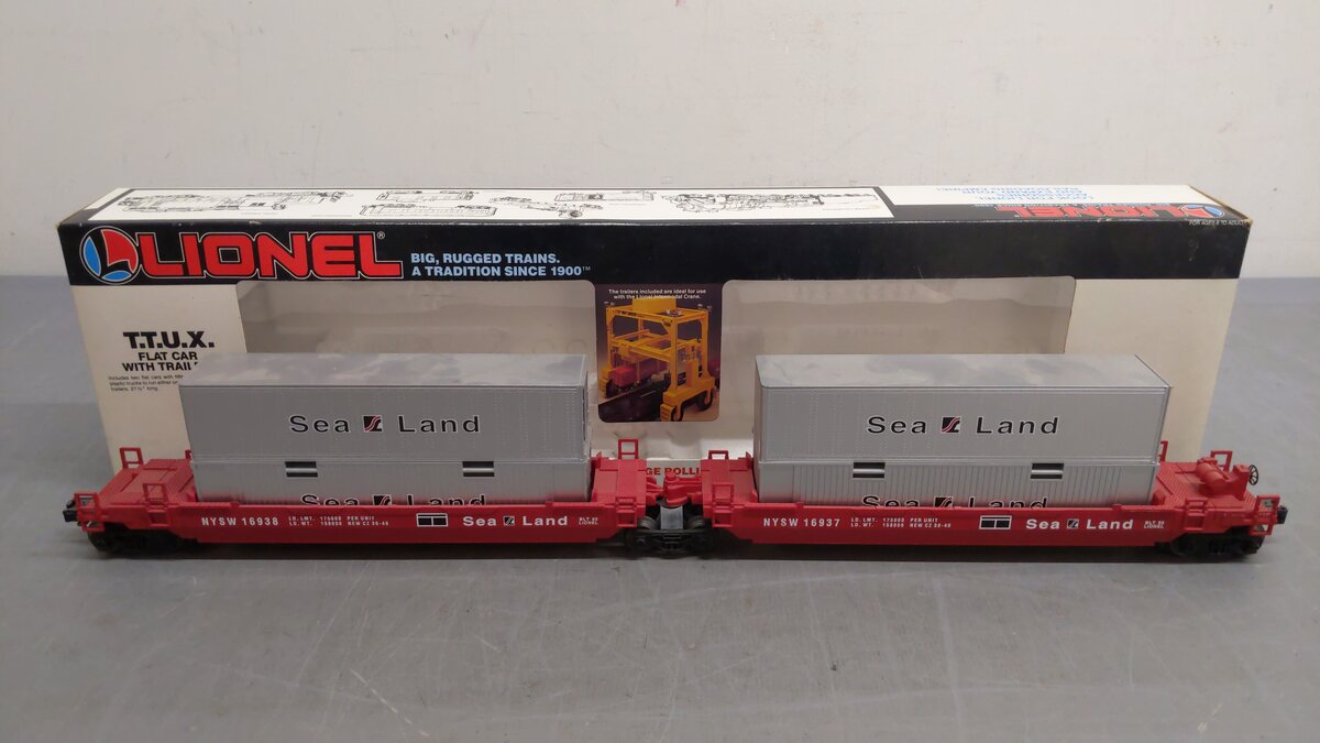 Lionel 6-16322 O Gauge TTUX Flatcar with 4 Sealand Trailers EX/Box