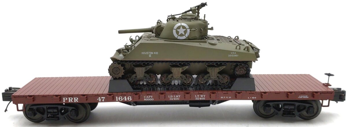 MTH 20-98913 O Pennsylvania Flat Car w/M4 Sherman Tank LN