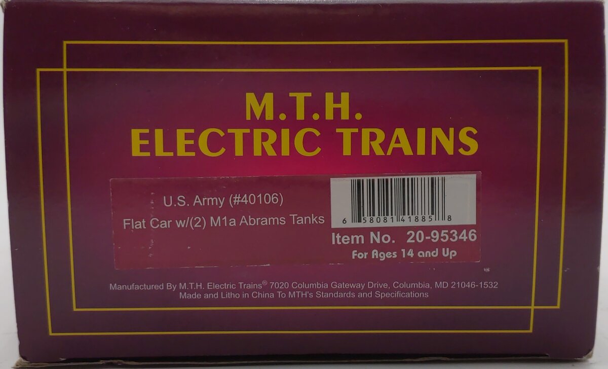 MTH 20-95346 O U.S. Army 60' Flat Car with 2 M1a Abrams Tanks #40102 EX/Box