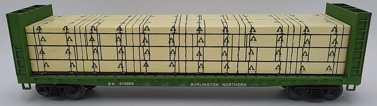 Weaver 615969 O Scale Burlington Northern 50' Bulkhead Flatcar EX