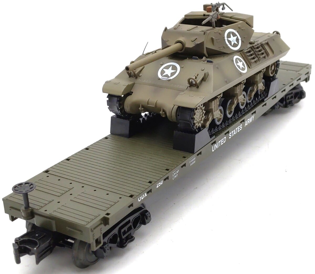 MTH 30-76745 U.S. Army RailKing Flat Car #4250 with Wolverine Tank EX
