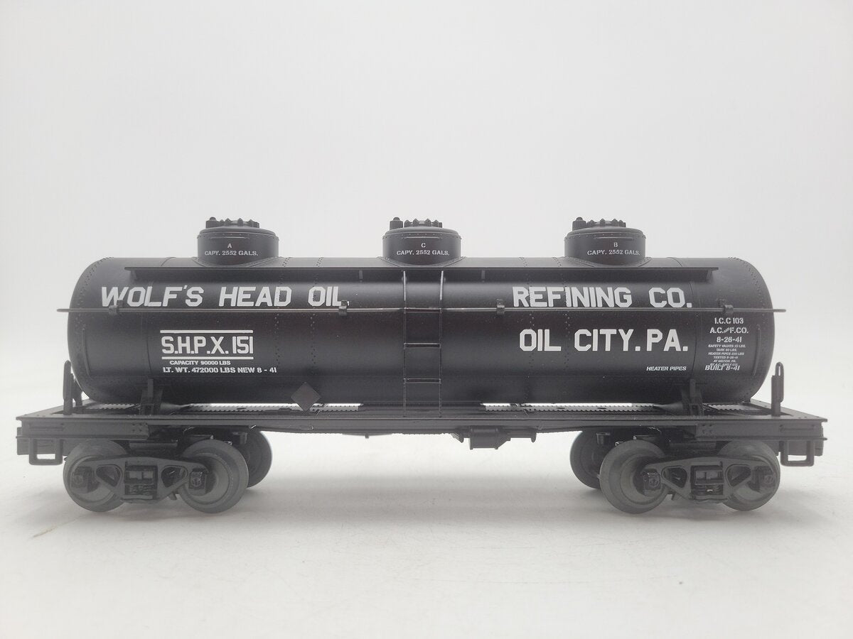MTH 30-73458 O Wolf's Head Oil Triple Dome Tank Car VG