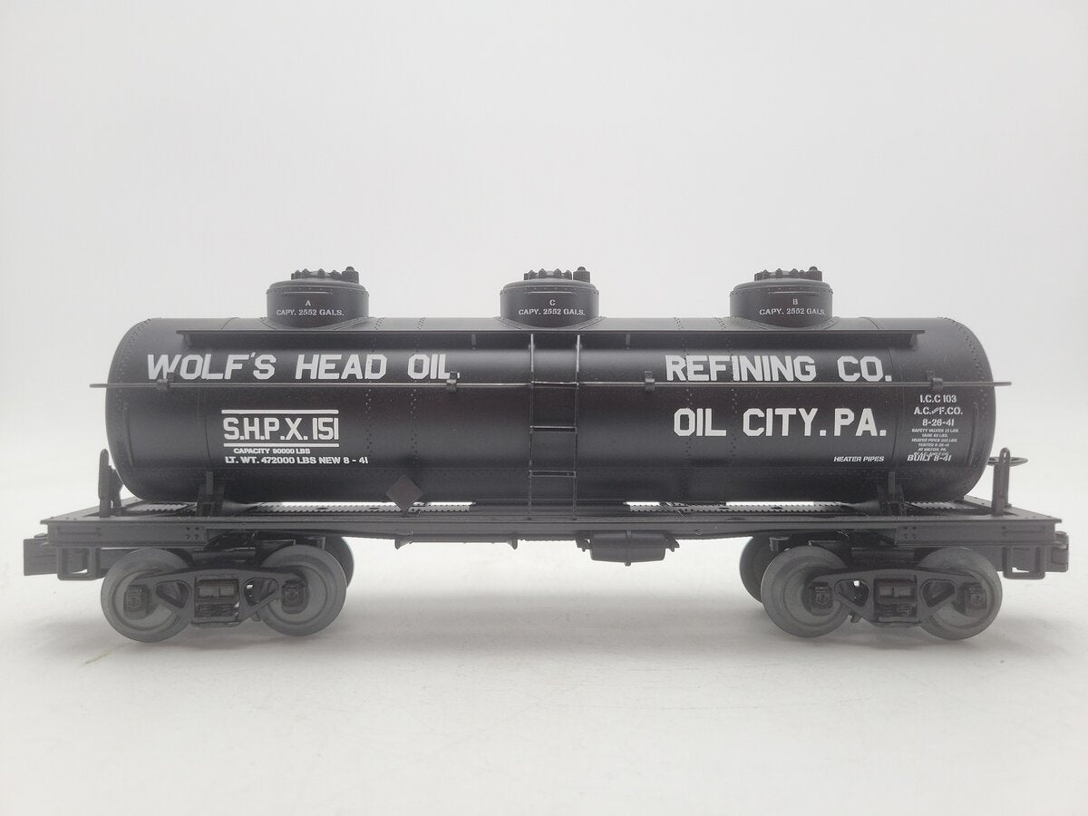 MTH 30-73458 O Wolf's Head Oil Triple Dome Tank Car VG