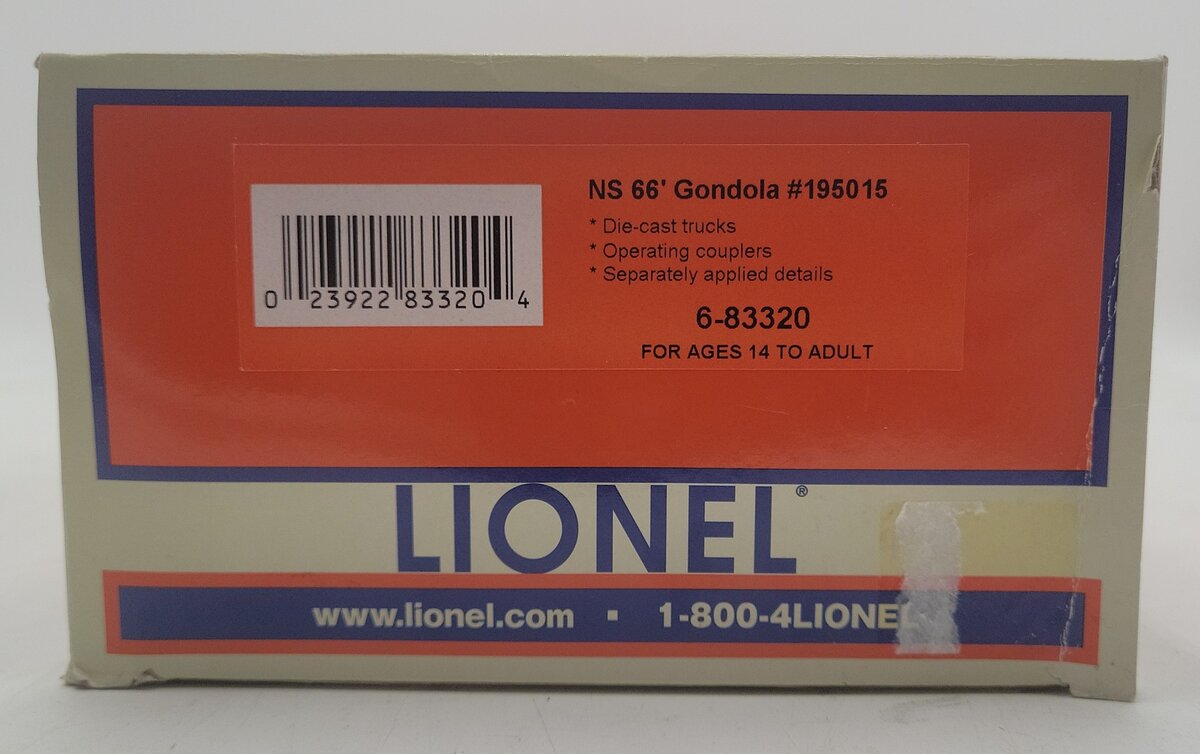 Lionel 6-83320 O Gauge Norfolk Southern 65' Mill Gondola #195015 EX/Box