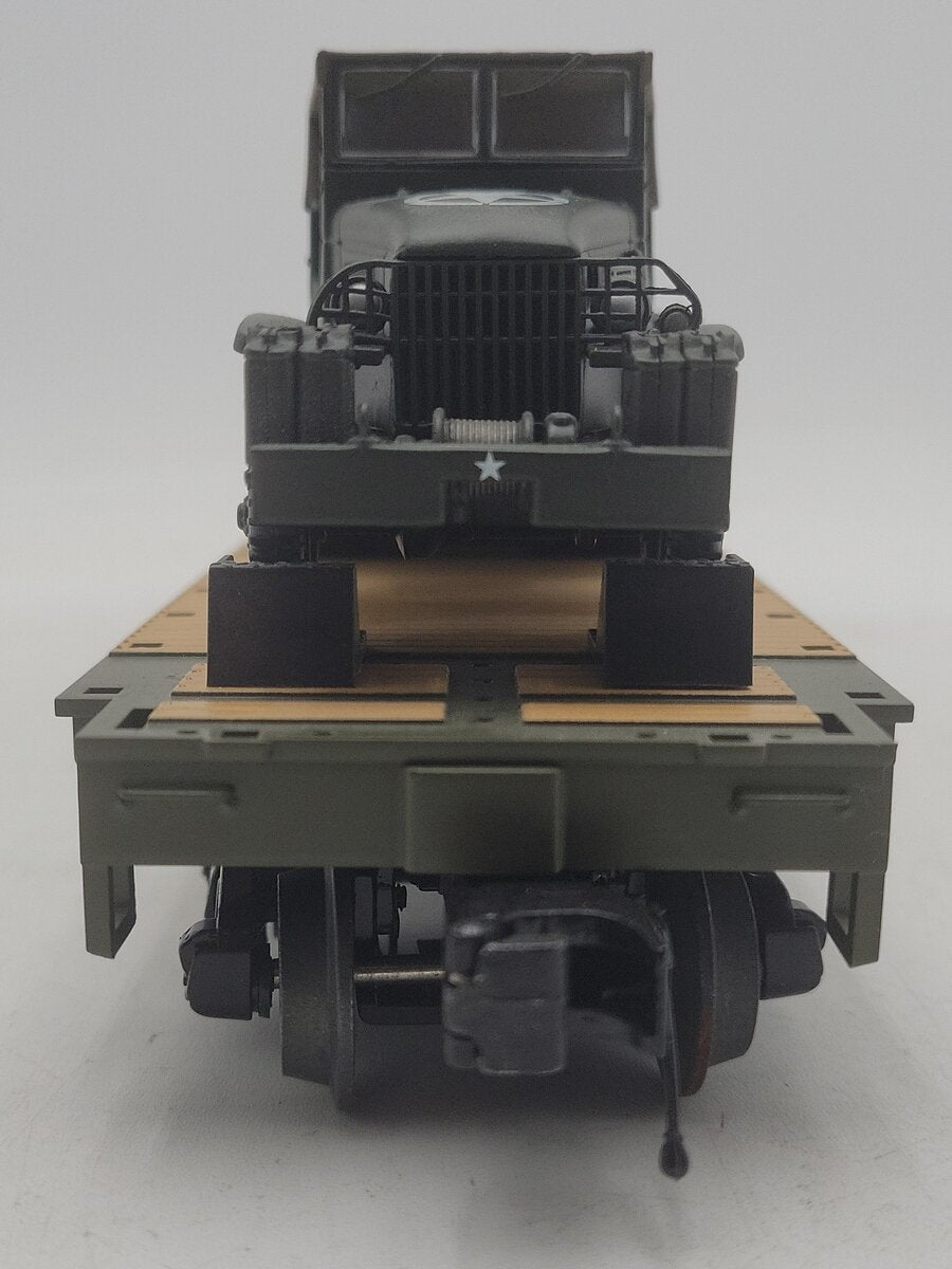 MTH 20-92214E O Gauge U.S. Army Flat Car w/(2) Tank Trucks #609346 EX/Box