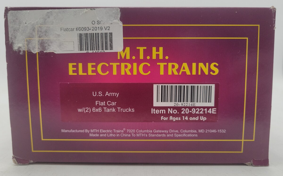 MTH 20-92214E O Gauge U.S. Army Flat Car w/(2) Tank Trucks #609346 EX/Box