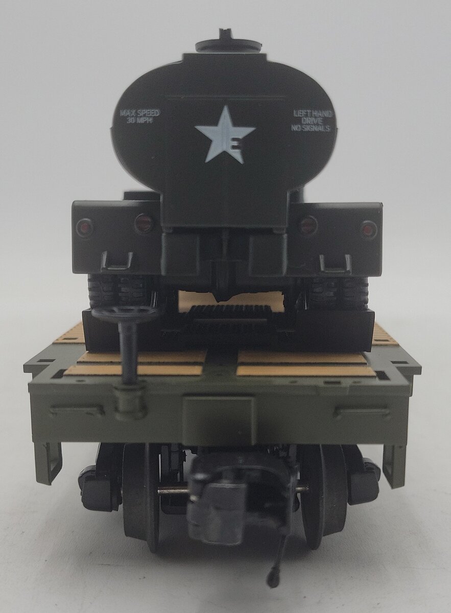 MTH 20-92214E O Gauge U.S. Army Flat Car w/(2) Tank Trucks #609346 EX/Box