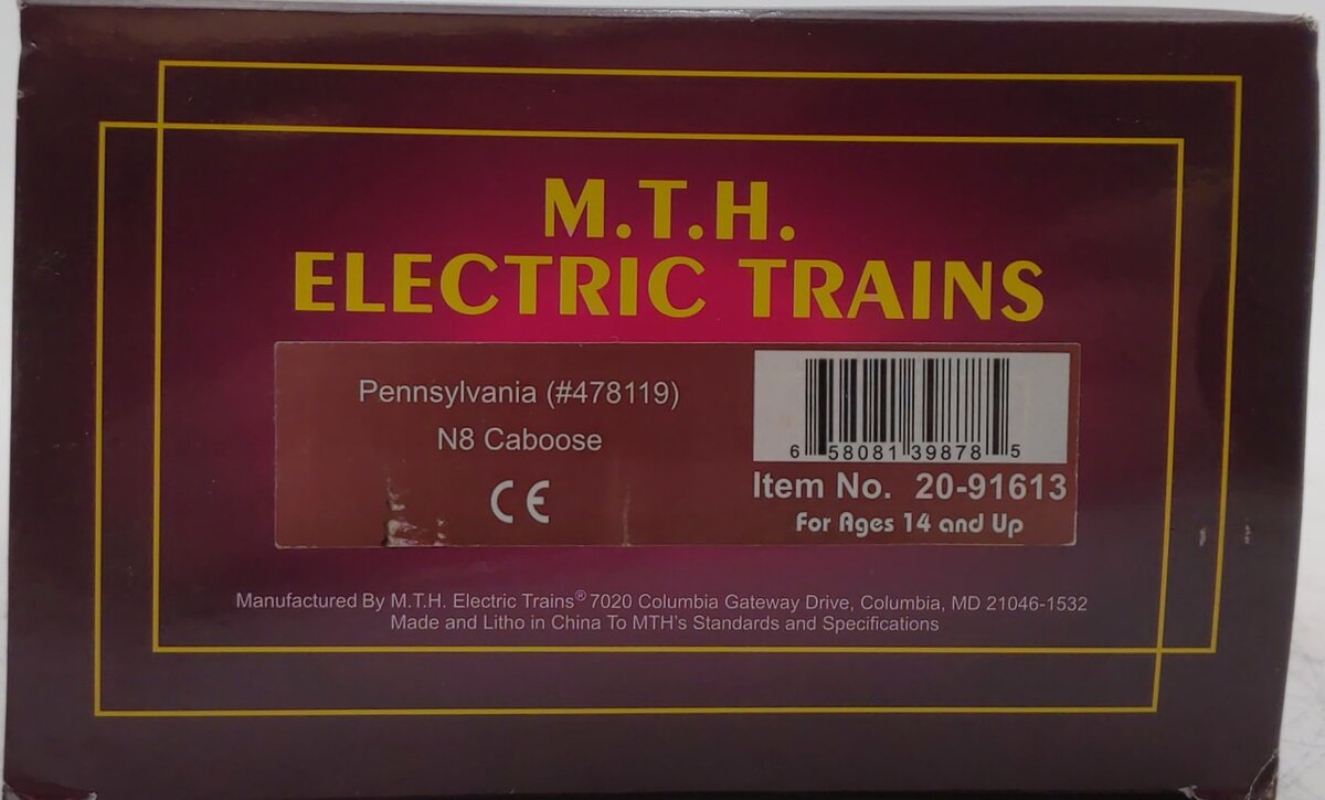 MTH 20-91613 O Pennsylvania N8 Caboose #478119