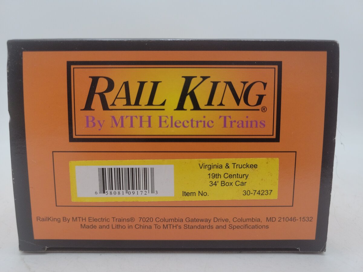 MTH 30-74237 Virginia & Truckee 19th Century 34' Box Car EX/Box